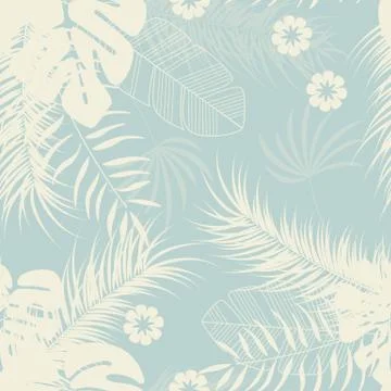 Summer seamless tropical pattern with monstera palm leaves and plants Illustrazione stock