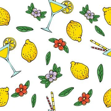 Summer seamless vector pattern on white background Stock Illustration