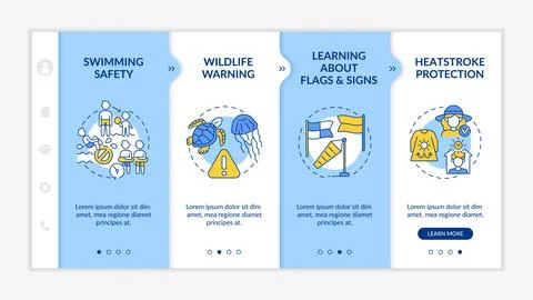 Summer seashore safety onboarding vector template Ilustración de archivo