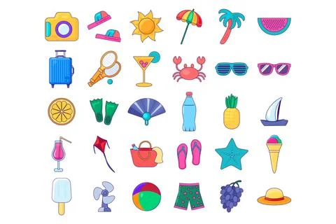 Summer Seaside Outline Set vector Stock Illustration