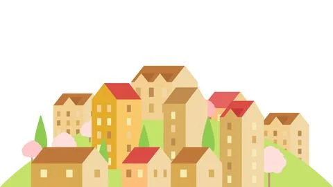Summer season in small town, tiny village view, row of residential houses Stock Illustration