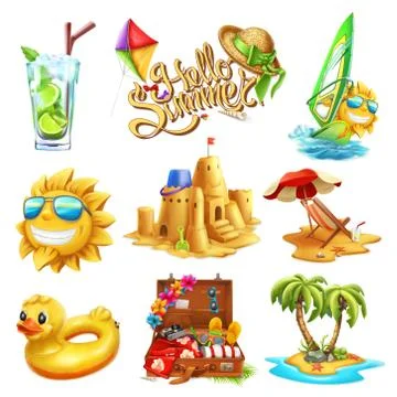 Summer set. 3d vector icon Stock Illustration