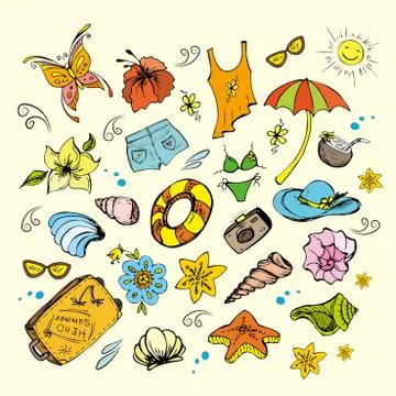 Summer Set. Beach elements set. Stock Illustration