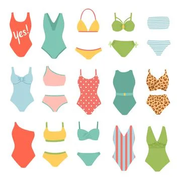 Summer set of color swimsuits, vector illustration Stock Illustration