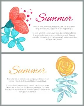 Summer Set of Colorful Posters Vector Illustration 스톡 일러스트