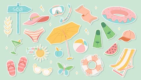 Summer set of cute elements Illustrazione stock