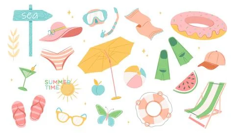 Summer set of cute elements Illustrazione stock