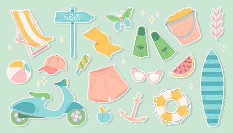 Summer set of cute elements 스톡 일러스트