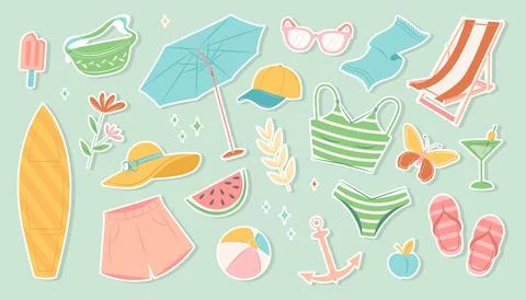 Summer set of cute elements Stock Illustration