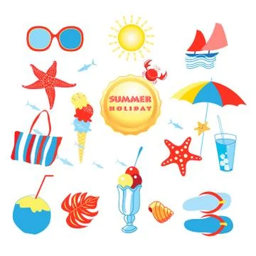 Summer set with different isolated objects イラスト素材