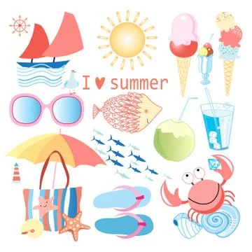 Summer set of different objects Stock Illustration