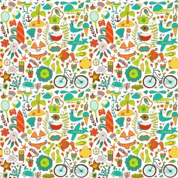 Summer set doodle elements. Travel drawing Stock Illustration