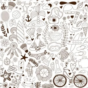 Summer set doodle elements. Travel drawing Illustrazione stock