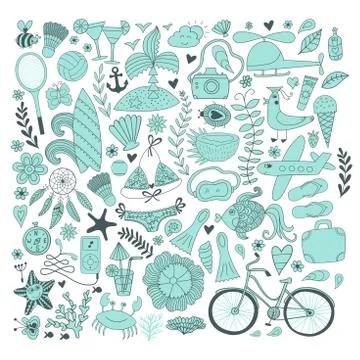 Summer set doodle elements. Travel drawing イラスト素材
