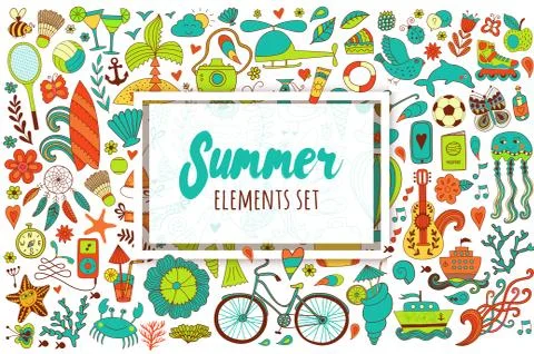 Summer set doodle elements. Travel drawing イラスト素材