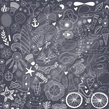 Summer set doodle elements. Travel drawing Illustrazione stock