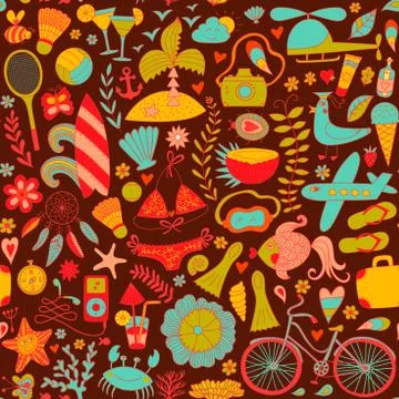 Summer set doodle elements. Travel drawing Stock Illustration