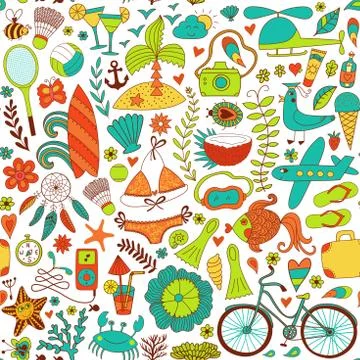 Summer set doodle elements. Travel drawing イラスト素材