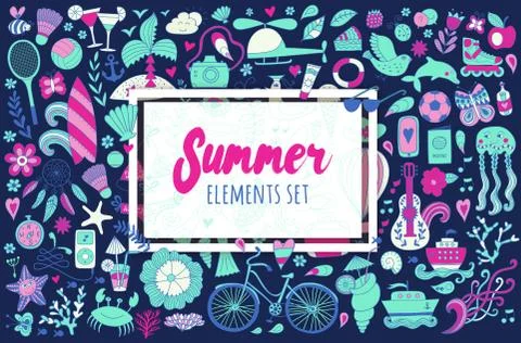 Summer set doodle elements. Travel drawing イラスト素材