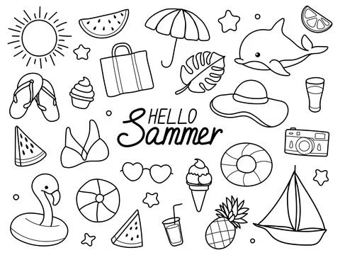 A summer set of doodle illustrations Ilustración de archivo