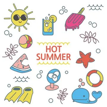 Summer set, hand drawn elements- Stock Illustration