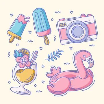 Summer set icon collection full color Stock Illustration