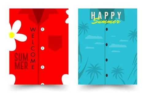 Summer shirt pattern background with tropical flowers and palm trees Stock Illustration