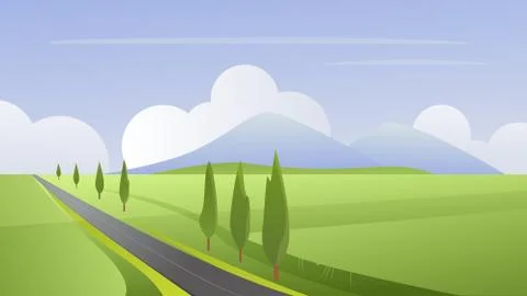 Summer simple rural landscape vector illustration. Cartoon flat summertime Stock Illustration