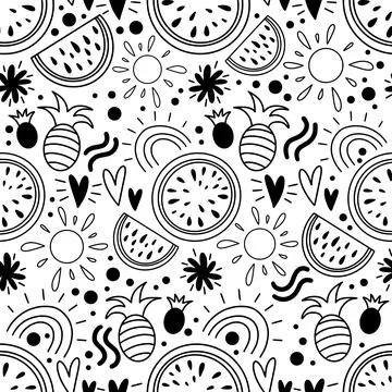 Summer simple seamless pattern monochrome Stock Illustration