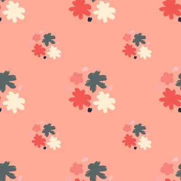 Summer simple style seamless pattern with doodle flower buds shapes. Pink pas Stock Illustration