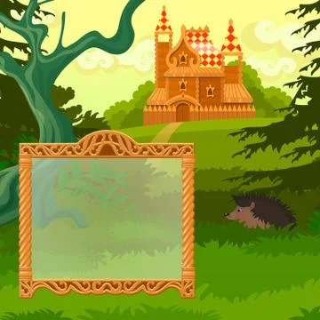 Summer sketch with space for your text on the background of lawn with the castle Stock Illustration