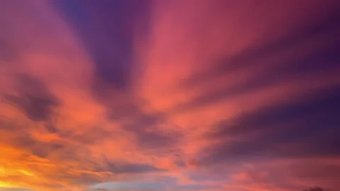 Summer sky with pink sunset clouds. Calm and beautiful nature scene as concept Stock Footage 155005590