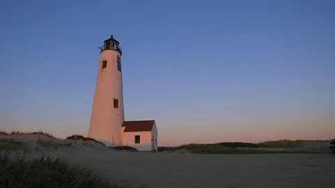 Summer Sliding Sunset of Great Point Lighthouse, Nantucket Stock Footage 88019283
