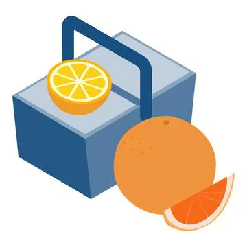 Summer snack icon isometric vector. Closed cooler bag and fresh citrus fruit 库存插图