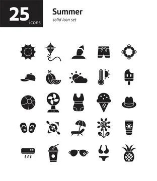 Summer solid icon set. Vector and Illustration. Stock Illustration