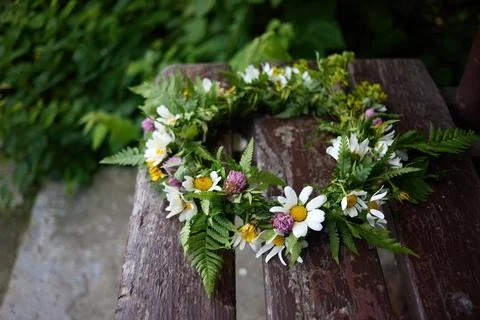 Summer Solstice Day, Midsummer night. Wildflower wreath. Ligo, Ivan Kupala Stock Photos