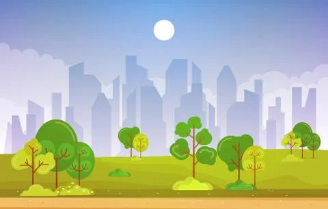 Summer Spring View in City Park Outdoor Landscape Flat Illustration Illustrazione stock