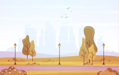 Summer Spring View in City Park Outdoor Landscape Flat Illustration 库存插图