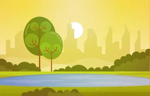 Summer Spring View in City Park Outdoor Landscape Flat Illustration Ilustración de archivo