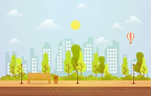 Summer Spring View in City Park Outdoor Landscape Flat Illustration Illustrazione stock
