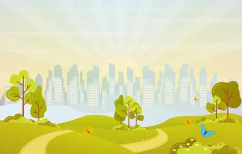 Summer Spring View in City Park Outdoor Landscape Flat Illustration Illustrazione stock