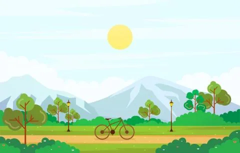 Summer Spring View in City Park Outdoor Landscape Flat Illustration Ilustración de archivo