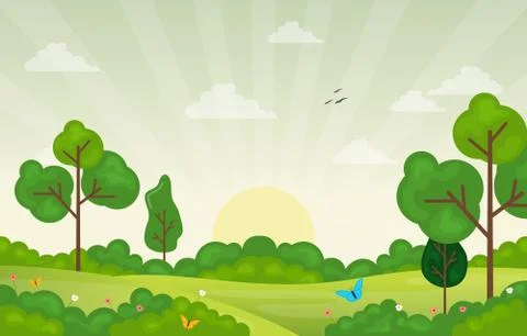 Summer Spring View in City Park Outdoor Landscape Flat Illustration Ilustración de archivo
