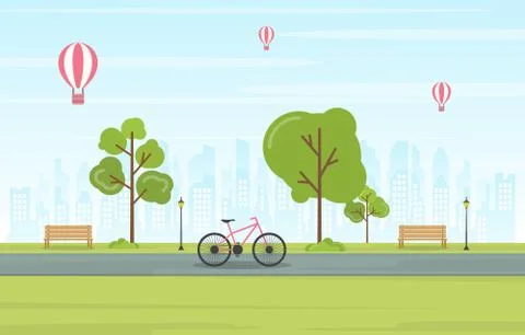 Summer Spring View in City Park Outdoor Landscape Flat Illustration Ilustración de archivo