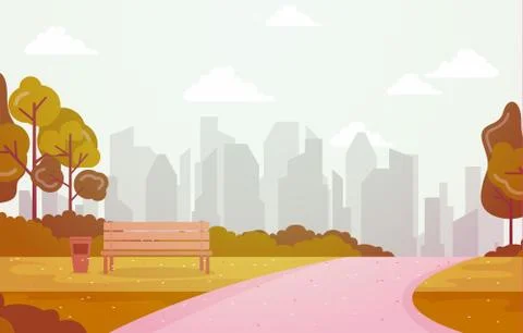 Summer Spring View in City Park Outdoor Landscape Flat Illustration 库存插图