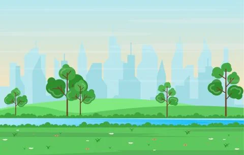 Summer Spring View in City Park Outdoor Landscape Flat Illustration Ilustración de archivo