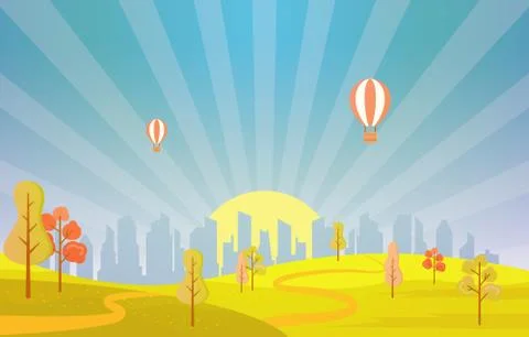 Summer Spring View in City Park Outdoor Landscape Flat Illustration Illustration