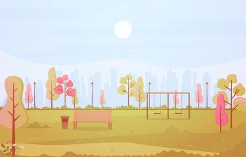 Summer Spring View in City Park Outdoor Landscape Flat Illustration Ilustración de archivo