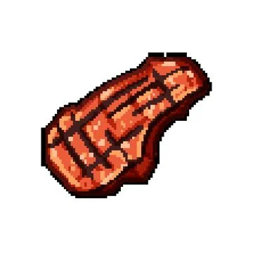 Summer steak grill pixel art vector illustration Stock Illustration