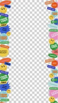 Summer sticker border is showing flat design summer decals on transparent Stock Illustration